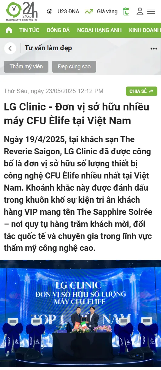 24h.vn LG Clinic đơn vị sở hữu nhiều máy CFU Elife tại Việt Nam