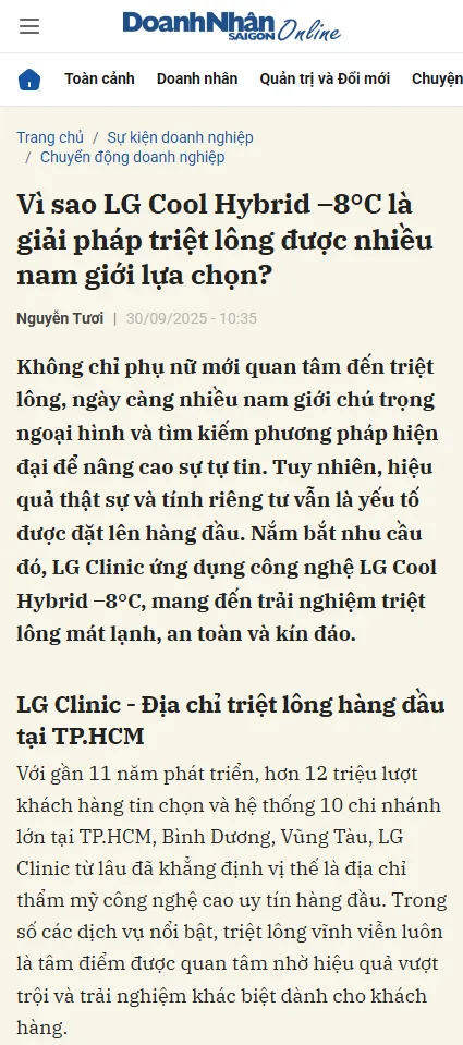 Báo Doanhnhansaigon.vn vì sao LG Cool Hybrid 8C là giải pháp triệt lông được nhiều nam giới lựa chọn